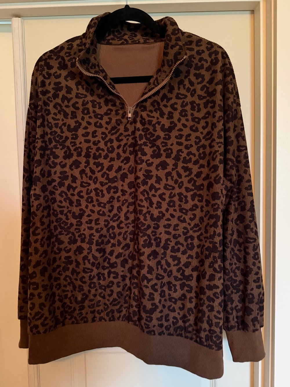 Brown Leopard Print Half-Zip Pullover Jacket